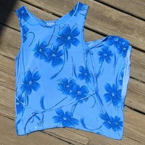 Blue Floral Sleeveless Tank Top